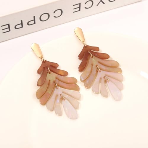 ARATLENCH Acrylic Pendant necklace Earrings – Long Statement Leaf Charm Necklace Tortoise Resin Palm Leaf Earrings Fashion Necklaces Earrings for Women - color: brown