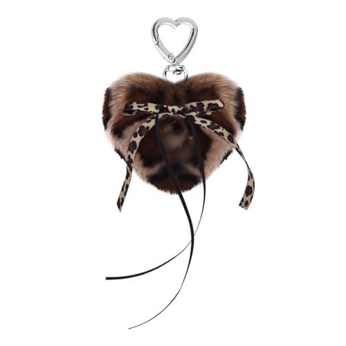 Leopard Faux Fur Keychain for Purse Charms for Handbags Leopard Plush Key Chain for Car Keys - color: Color 14