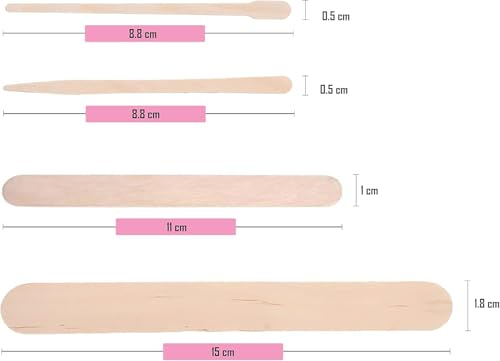 Mibly 4 Style 200 Pcs Assorted Wooden Wax Sticks for Body Legs Face Small Medium Large Sizes Eyebrow Waxing Applicator Spatulas for Hair Removal or Wood Popsicle Craft Sticks (Pack of 200) - size: Pack of 200