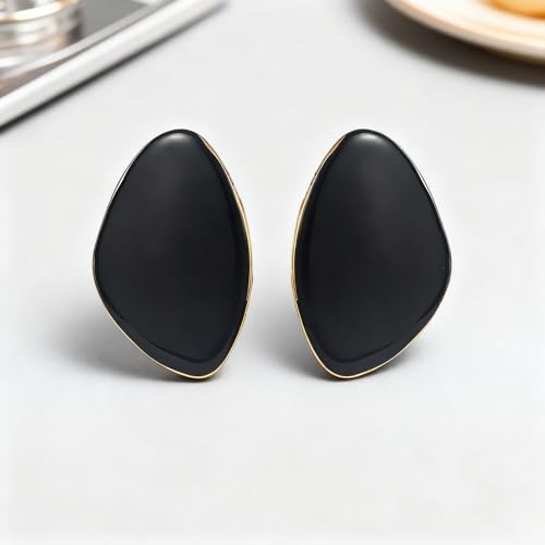 Statement Earrings for Women Big Earrings Large Statement Earrings Chunky Irregular Geometric Drop Dangle Earrings Oval Round Pebble Shape Earrings Chunky Jewelry - style: Black