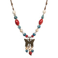 Boho Colorful Ceramic Bead Necklace for Women, Butterfly Pendant Necklace, Handmade Bohemian Statement Jewelry Gifts for Mom - color: Red and Blue