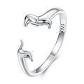 BISAER 925 Sterling Silver Ring Adjustable Cute Unique Cat Snake Butterfly Dragonfly Fashionable Ring For Women Jewelry - color: silvery dachshund