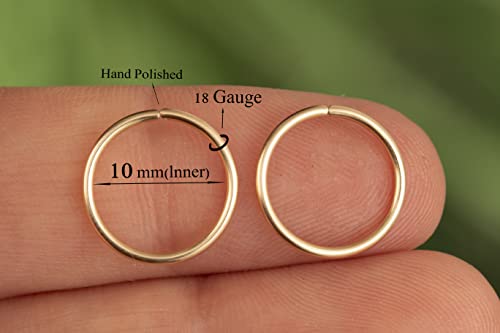 Gold Hoop Earrings Silver Hoop Earrings - Hoop Earrings For Women Two Pcs Of Thin Gold Filled Sterling Silver Hoops, Helix Hoop, Tragus Ring, Cartilage Hoop - color: Gold, style: 10mm 18 gauge / 1 pair