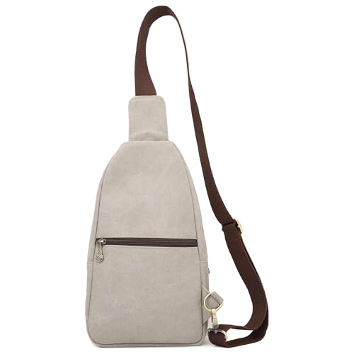 SILKAREA Canvas Sling Bag for Wome Crossbody Purse Small Sling Backpack Purse Travel Hiking Chest Bag Daypack - color: Light Grey