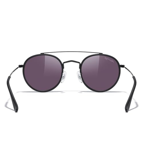 MERRY'S Retro Round Polarized Sunglasses - Unisex Double Bridge Sun Glasses - color: Matte Black Frame/Matte Black Bridge/Green Mirror Lens