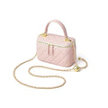 DORIS&JACKY Small Quilted Box Crossbody Purse For Women, Designer Lambskin Leather Mini Top Handle Tote Bag With Chain Strap - color: 8-light Pink