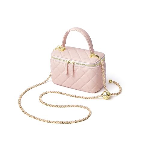DORIS&JACKY Small Quilted Box Crossbody Purse For Women, Designer Lambskin Leather Mini Top Handle Tote Bag With Chain Strap - color: 8-light Pink