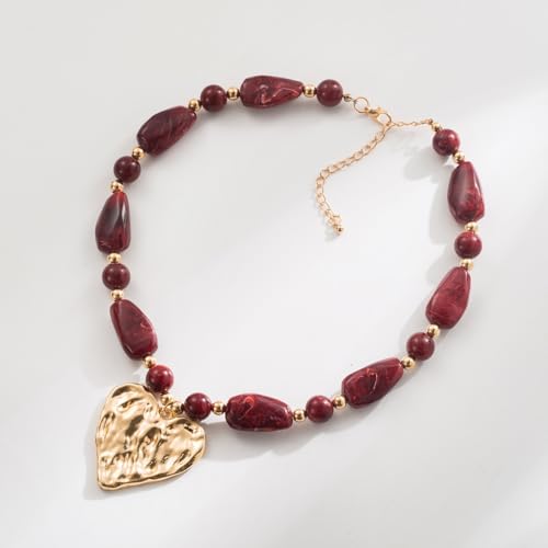 Chunky Acrylic Beaded Necklace for Women Colorful Acrylic Beaded Choker Round Beads Statement Necklace Fashion Jewelry - color: red