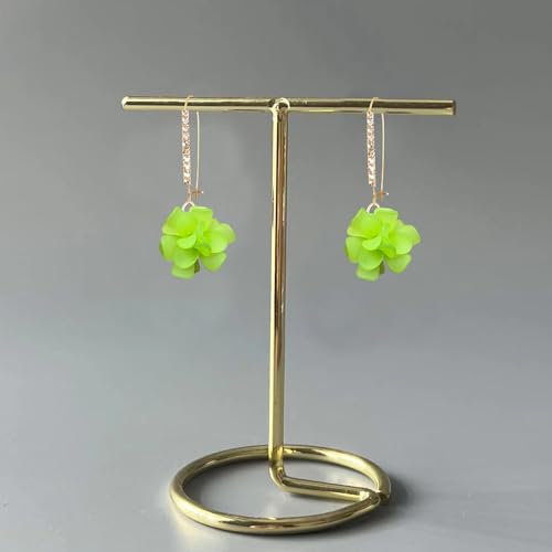 Boho Flower Dangle Earrings for Women Long Drop Resin Acrylic Tiered Petal Statement Earrings Handmade Lightweight Vintage Floral Chunky Drop Jewelry - color: Neon Green