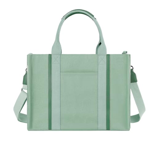 FIORETTO Women’s Canvas Tote Bag Purse with Zipper, Multi Compartment & Reinforced Bottom, Ideal for Work, Bible, Travel - color: Green, size: Large, style: Detachable Organizer