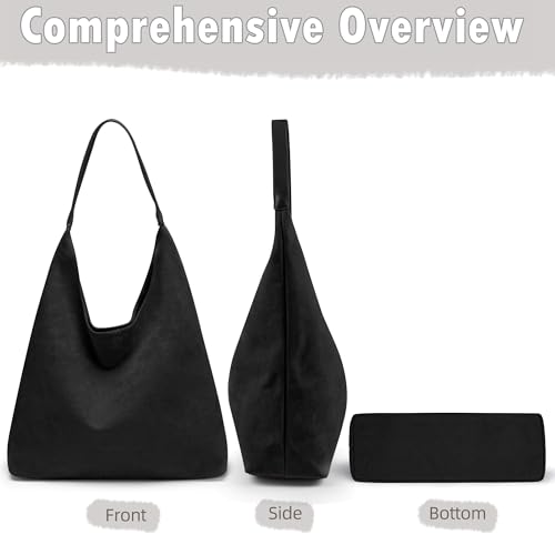 Large Work Tote Bags for Women, Boho Slouchy Suede Purses Handbags - color: Black