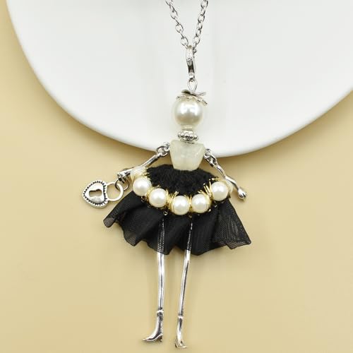 Crystal Paris Doll Necklace for Women, Handmade Cute Dress Long Chain Pendant Necklace Prom Costume Jewelry - style: 03