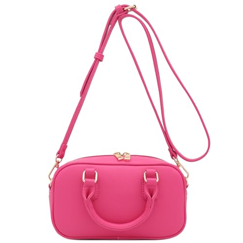 FashionPuzzle Mini PU Leather Satchel Purse Top Handle Crossbody Bag - color: Fuchsia