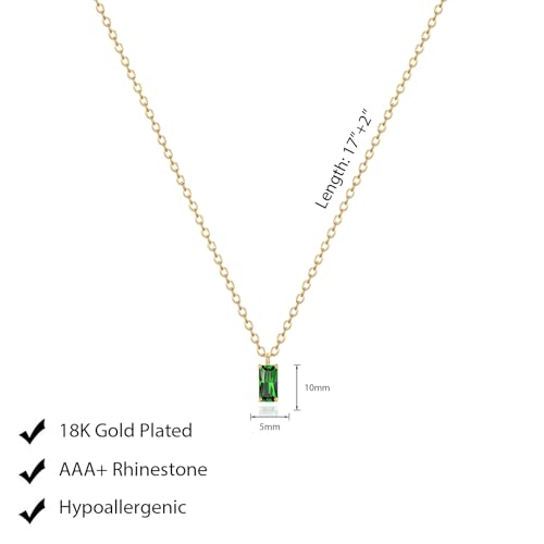 Luxval Diamond Pendant Gold Necklace for Women，Dainty 18k Gold Plated Choker Necklaces Simple Gold Jewelry Gifts for Women Girls - color: Green-Birthstone