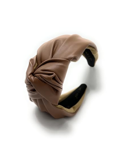 Chunky 2.5 Inches Thick Brown Leather Headbands for Women Goes with Everything, Girl Knotted Headband is a Fashion Designer Top Knot Head band for Hair Accessories Womens - color: Chunky Brown
