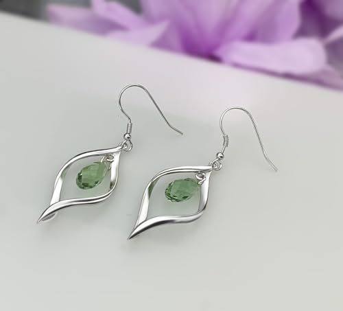 Rhodium Plate 925 Sterling Silver Hook Twist Leaf Holiday Hypoallergenic Dangle Earrings for Women Gifts Engagement Wedding with Austrian Daiamond Cut Waterdrop Crystal Hight Polished Long :1.9 IN - color: Green (leaf style)