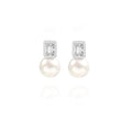 925 Sterling Silver Hoop Handpicked AAA+ Quality 7.5-8mm White Freshwater Cultured Pearl Dangle Drop Earrings Jewelry for Women - color: 3. Silver Plated CZ