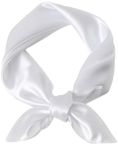 Hioyiwse Satin Square Scarf for Women Solid Color Emulation Silk Handkerchief Hair Ribbon Headband Handbag Purse - color: D2-white(23.6*23.6inch)