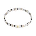 Sonateomber Tila Flat Beaded Stretch Bracelets for Women, Trendy Unique Colorful Square Beads Handmade Stack Bracelet Friendship Accessories Fashion Jewelry Gift - color: Black White Gold