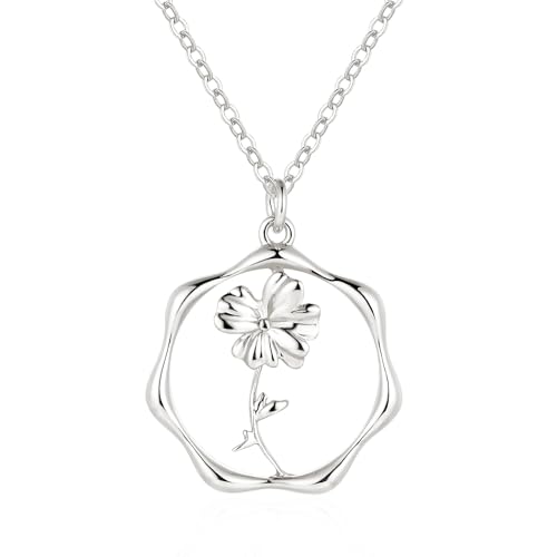 Gold Necklace for Women Birth Flower Necklaces 18K Gold Plated Custom Birth Month Floral Necklaces Birthday Gifts for Women - style: Silver-08-Poppy