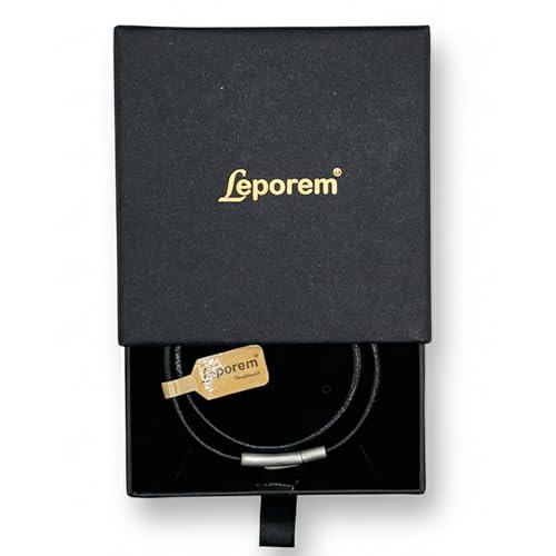 Leporem Minimalist 3mm (0.12") Genuine Black Leather Cord Necklace Pendant Holder Hypoallergenic Stainless Steel Push-Lock Clasp Wrap Bracelet