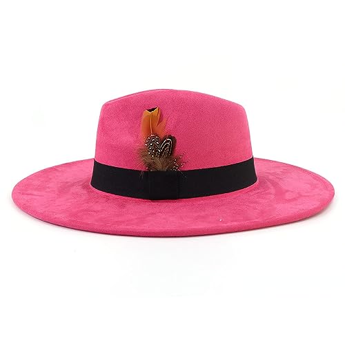 LIDHAY Big Wide Brim Fedora Hats for Women Men Western Suede Hat Panama Hat Outdoor Hats - color: Rose Red