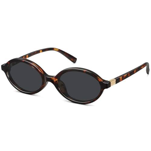WOWSUN Retro Oval Sunglasses Womens Trendy Sun Glasses Sunnies UV400 Protection - color: Tortoise Frame Grey Lens