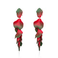 Long Acrylic Rose Petal Earrings Dangle Exaggerated Flower Earrings Drop Statement Floral Tassel Earrings for Women - color: Green + Red
