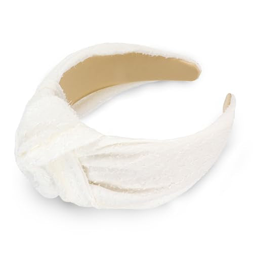 YISSION Knotted Headband Wide Headbands for Women Non Slip White Headband Fashion Head Bands Top Knot Hairband Hair Accessories for Women (Hairy Surface)