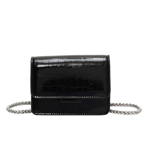 Small Crossbody Purse Bag for Women，Y2K Cute Metallic Croc-Embossed Handbag with Chain Strap - color: Mini Black