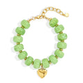 Chunky Beaded Bracelets for Women Boho Multicolor Acrylic Resin Beads Bracelet Adjustable Statement Bracelet Summer Beaded Jewelry - color: Heart beads bracelet-light green