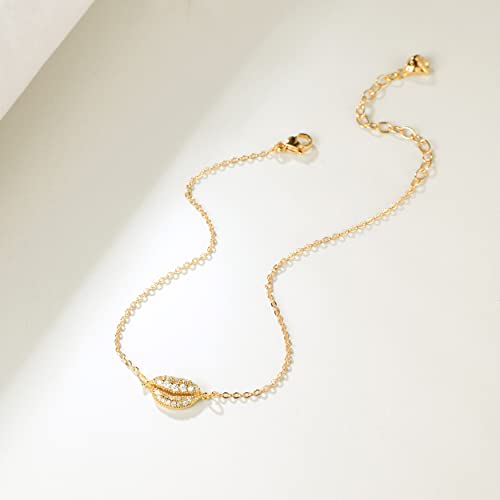 LOYATA Dainty Ankle Bracelet,14K Gold Plated Tiny Bead Anklet Dainty White Cubic Zirconia Cross Tassel Foot Chain Cute Lucky Moon Evil Eye Foot Jewelry Boho Anklets for Women - color: Lip