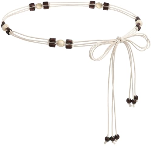 LIMHOO Women's Boho Braided Belt Adjustable Beaded Rope Waist Belts for Dresses - color: 583 Coffee