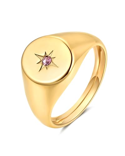 YeGieonr Non Tarnish Gold Rings for Women, Waterproof Gold Signet Ring, 18K Gold Plated Stackable Rings for Everyday Wear - color: Oval North Star