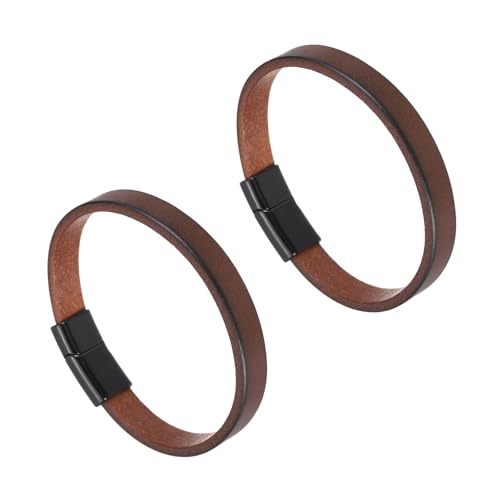MECCANIXITY 2Pcs Plain Leather Bracelets Buckle Bangle,9" Black Leather Snap Bracelets Adjustable Blank Wrist Cuffs DIY Craft Wristbands for Men Women Stamping Jewelry Making - color: Black, size: 9"