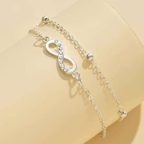 925 Sterling Silver Ankle Bracelets for Women 14K Gold Plated Layered Anklet Sets Dainty Heart Anklets Chain Waterproof Beach Foot Jewelry Gifts - style: Bow-Silver