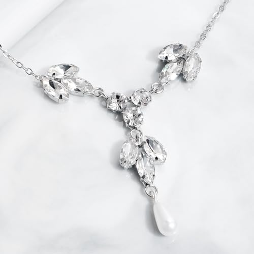 Rhinestone Back Chain Necklace for Backless Dress Back Necklace Crystal Bridal Pearl Drop Back Chain Shoulder Body Jewelry
