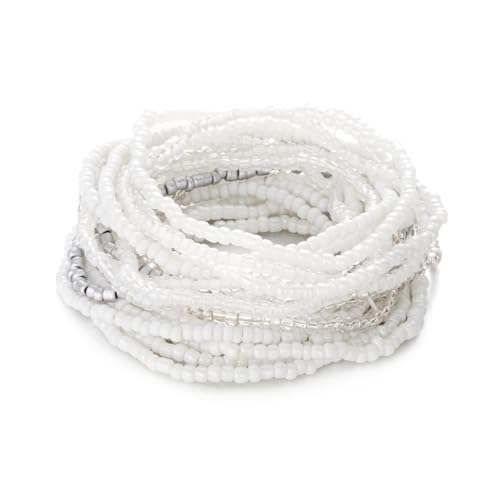 30Pcs Elastic Beaded Bracelets Set Bohemia Multilayer Stackable Seed Beaded Stretch Bracelet Anket Colorful Crystal Glass Beads Wristbands for Women Summer Beach Boho Jewelry Gifts - color: White