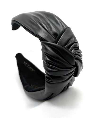 Chunky 2.5 Inches Thick Black Leather Headbands for Women Goes with Everything, Knotted Headband for Women is a Fashion Designer Girl Top Knot Head band Womens Hair - color: Chunky Black