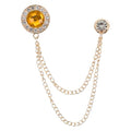 PATIKIL Gem Chain Brooch Pins, Hanging Chain Brooch Suit Pin Tassel Chain Round Crystal Badge Lapel Collar Pins for Men Shirts - color: Gold Tone(Yellow)