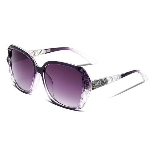 FEISEDY Polarized Women Square Sunglasses Sparkling Composite Shiny Frame B2289 - color: Violet Lavender