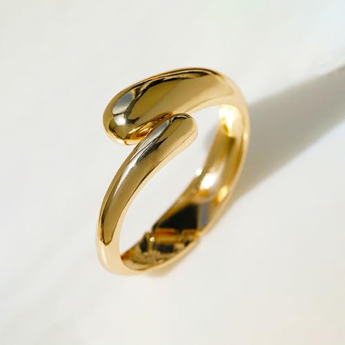 Chunky Gold Bracelet - Tear Drop & Cuff Bracelet - Polished Twisted Hinged Bangle - Wide Wrist Cuff - Irregular Twisted Bangles for Women - color: A gold
