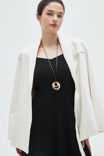 GelConnie Leather Necklace for Women Round Wooden Pendant Long Leather Choker Vintage Sweater Necklace Gold Chunky Boho Necklaces for Women - style: Boho Sweater Necklace