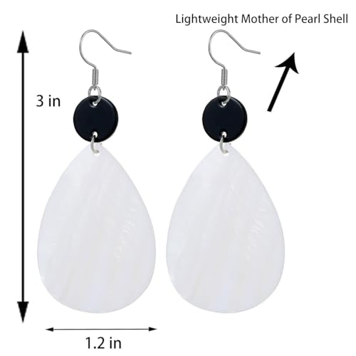 Elisheva Bohemian Lightweight Mother of Pearl Shell Drop Dangle Earrings for Women, Boho Chic Hippie Waterdrop Statement Jewelry Gift - color: black and white
