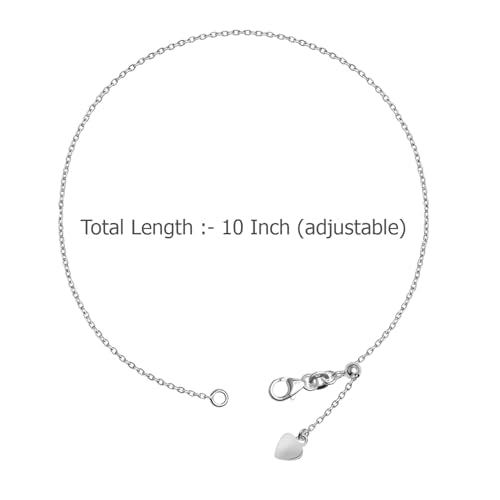 LeCalla 925 Sterling Silver Adjustable Anklets for Women | Women's Anklet Bracelets Foot Jewelry | Chain Link Anklets Silver Jewelry | Summer Beach Jewelry for Wife Girlfriend Her - color: Heart Charm Cable Chain