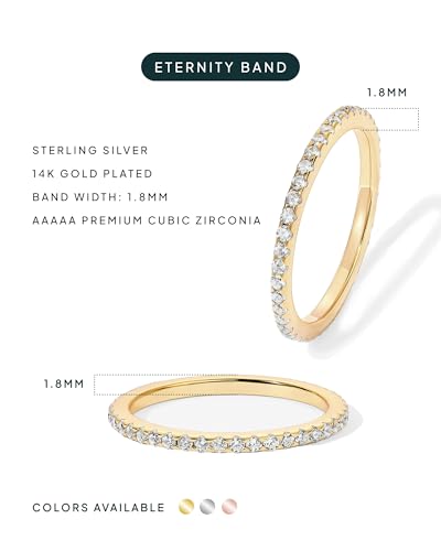 PAVOI Gold Plated Solid 925 Sterling Silver CZ Simulated Diamond Stackable Ring Eternity Bands for Women - color: 3-Pack Multicolor