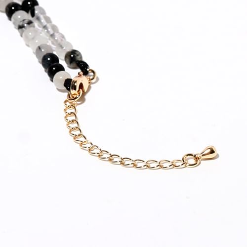 Simple Choker Necklace for Women Real Stone and Crystals Necklaces 4mm Beaded Choker Jewelry Meditation Gift for Women (16"+2") - style: Black Rutilated Quartz