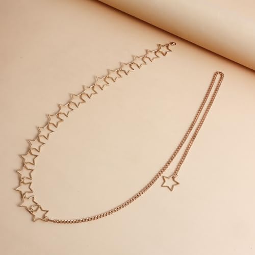 Gold Star Waist Chain Belt for Women Boho Sun Starfish Bikini Jewelry Festival Rave Outfits Waterproof Belly Body Chain - style: Stars