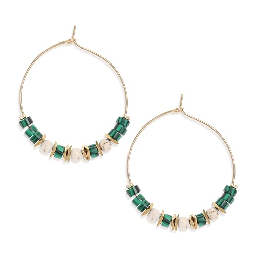 Natural Stone Beaded Hoop Earrings for Women, Boho Handmade Lightweight Hypoallergenic Trendy Summer Beach Accessories Fashion Jewelry Gift - color: Green