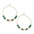 Natural Stone Beaded Hoop Earrings for Women, Boho Handmade Lightweight Hypoallergenic Trendy Summer Beach Accessories Fashion Jewelry Gift - color: Green